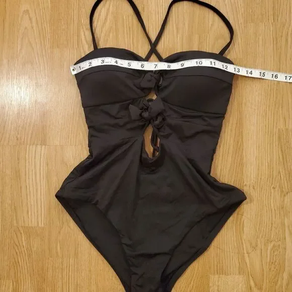 NEW! BECCA Double Tie Front One-piece Swimsuit size Small in Black